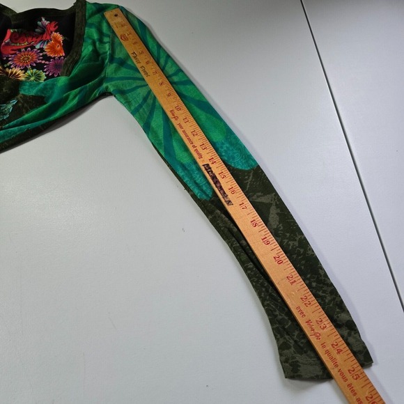 Desigual Women Long Sleeve Top Size XS Floral Handkerchief Hem Artsy Retro Bold - Picture 11 of 13